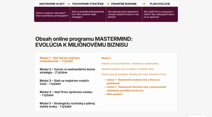 The section covering what the mastermind includes